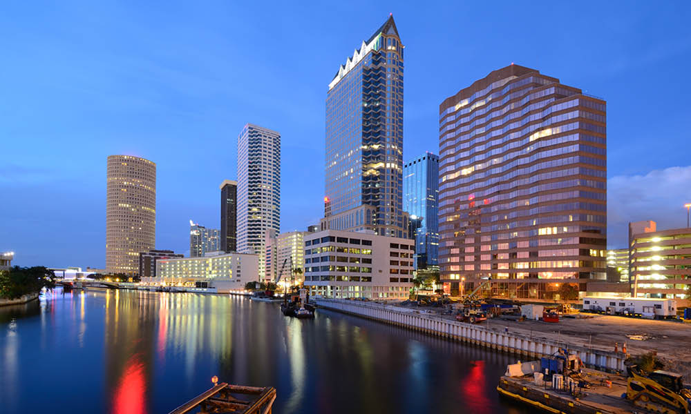 Tampa Florida city at dusk
