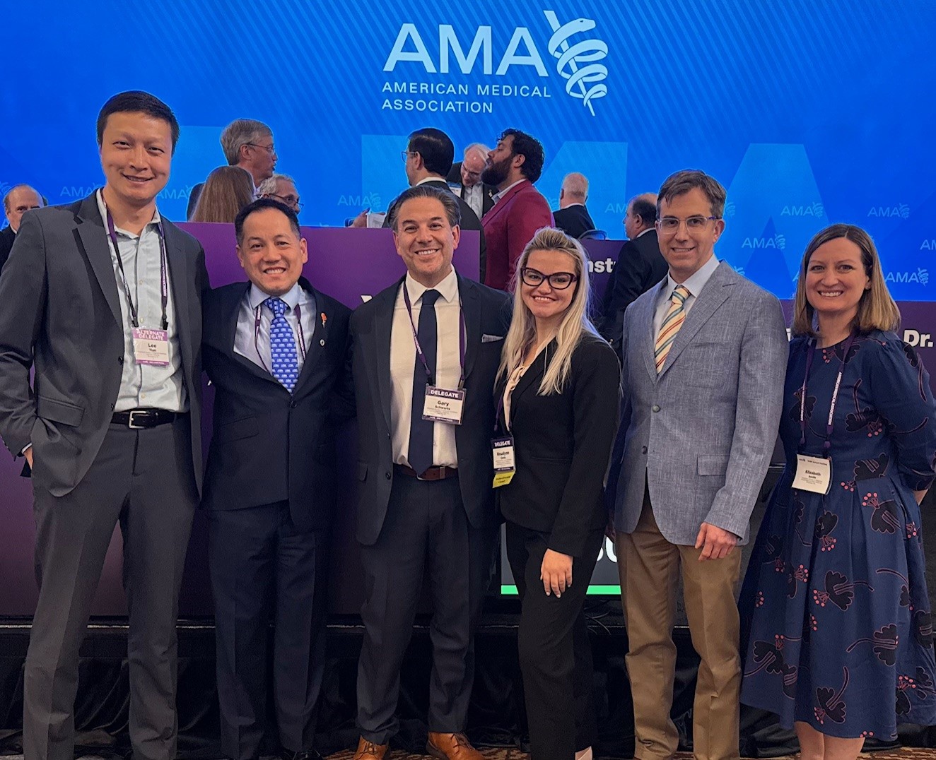 Lee Tian, Richard Chou, Gary Schwartz, Rosalynn Conic, David Provenzano, and Elizabeth Smith at the AMA House of Delegates meeting held June 6-11 in Chicago, IL