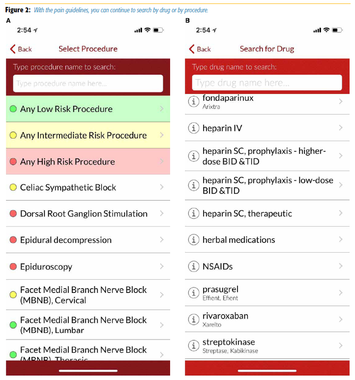 Figure 2. With the pain guidelines, you can continue to search by drug or by procedure.